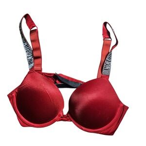 Victoria's Secret Very Sexy Red Rhinestone Shine Strap Push-Up Bra 32B Lingerie